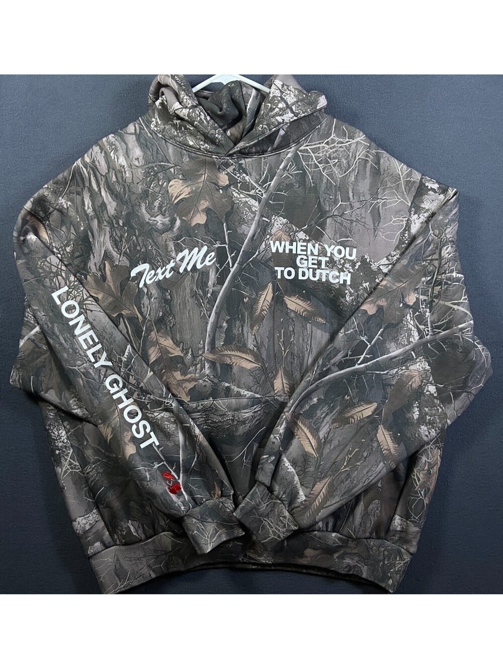 NEW Lonely Ghost x Dutch Bros Hoodie Men XL Camo Text Me When You Get Dutch NWT